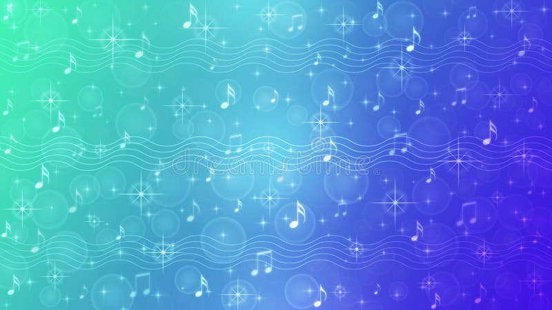 Illustration of music notes and staves with blurred bokeh, sparkles and bubbles in blue and green gradient background for backdrop, banner, brochure template or poster. Colorful musical notes stock images, royalty-free photos and pictures