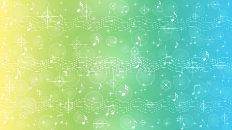 Abstract Music Notes and Staves in Pastel Blue, Green and Yellow Gradient Background