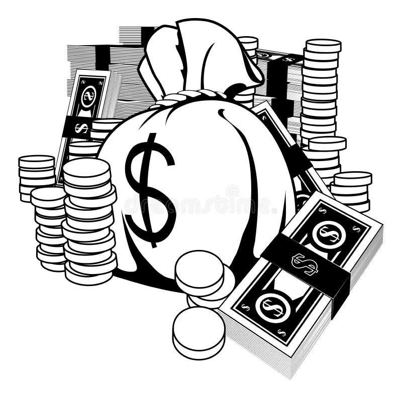 Illustration noire et blanche d'argent comptant illustration libre de droits Illustration noire et blanche d'argent comptant illustration libre de droits