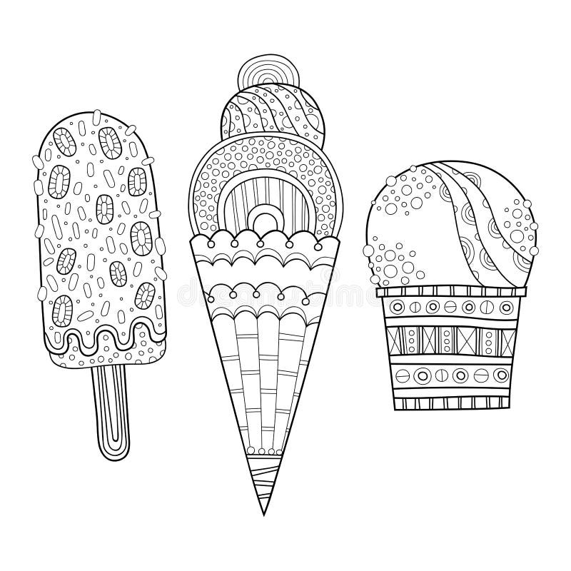 Download Illustration Noire Et Blanche De Crème Glacée Décorée Pour Livre De Coloriage Dessert ...