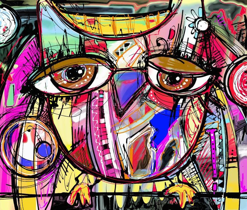 Illustration numérique abstraite de peinture de hibou de griffonnage illustration libre de droits Illustration numérique abstraite de peinture de hibou de griffonnage illustration libre de droits