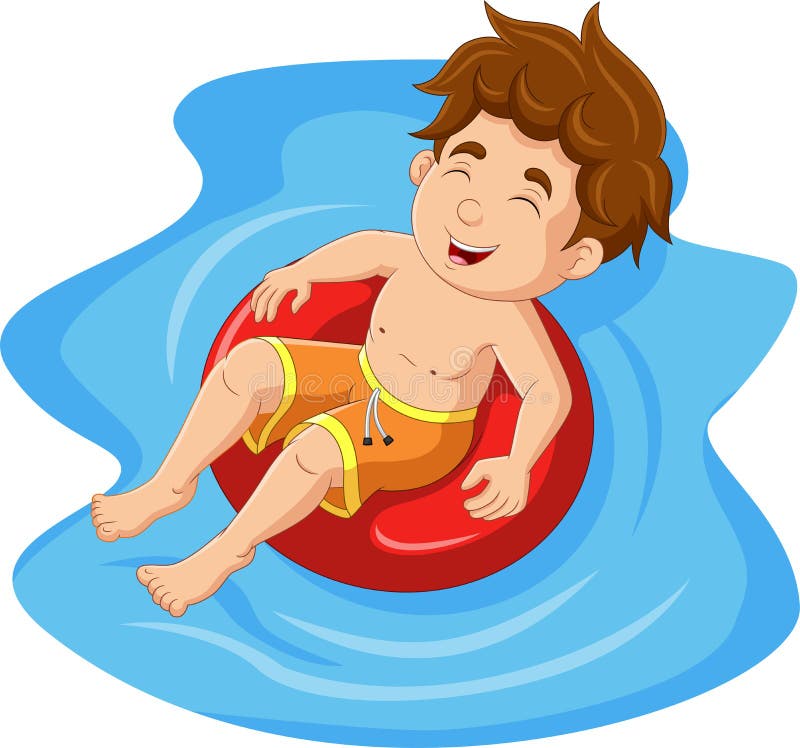 Boy Cartoon Floating on an Inflatable Circle in the Pool Stock Vector ...