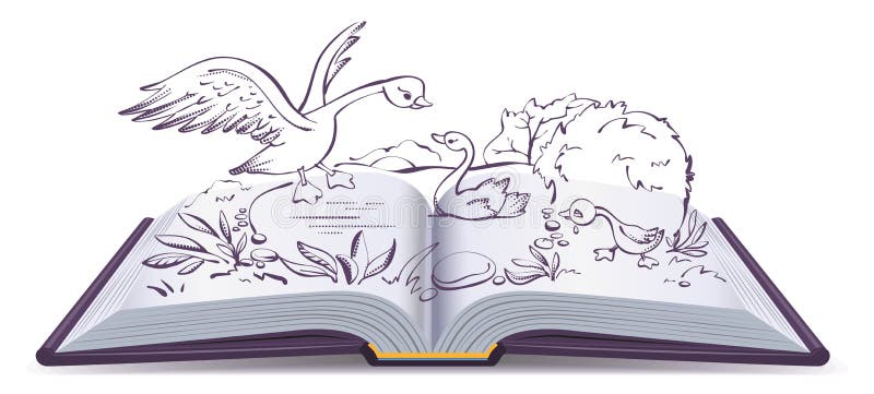 Illustration open book fairy tale of ugly duckling