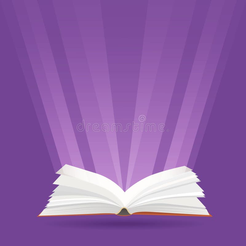 Illustration with Open Book, Rays of Light and Sparkles Stock