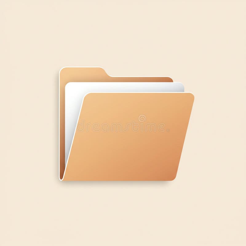 An illustration of an open file folder in a soft beige and light brown color scheme, set stock illustration