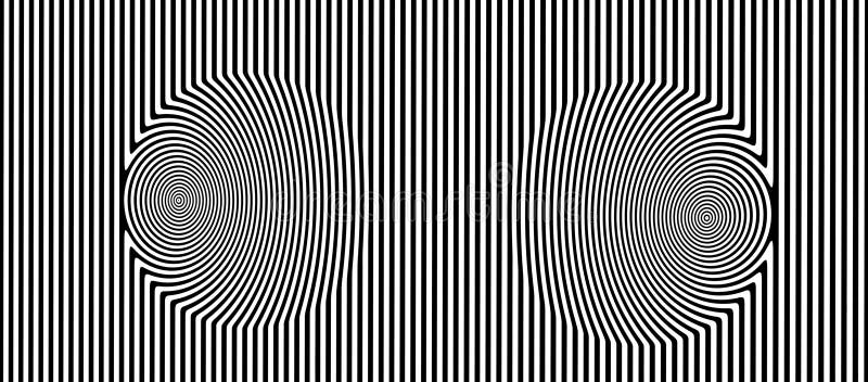 Illustration of an optical illusion black and white background with two spinning circles royalty free illustration