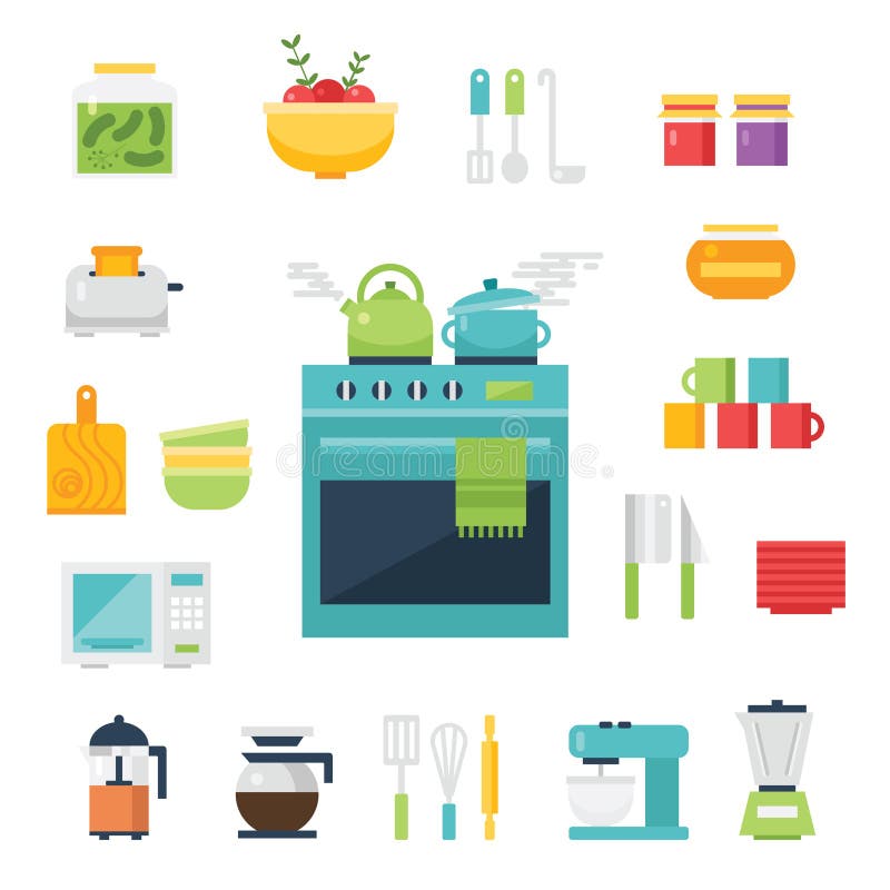 Kitchen themed illustration and icons, eps 10, no transparencies. Kitchen themed illustration and icons, eps 10, no transparencies