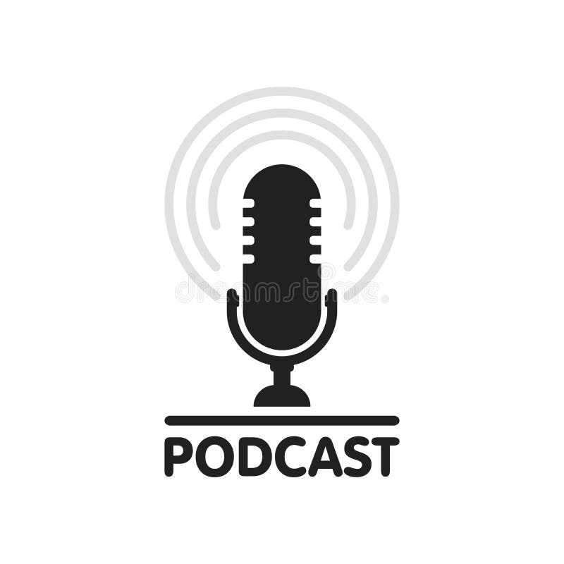 Illustration par radio d'icône de Podcast Le microphone de table de studio avec le texte d'émission podcast le logo de concept de Illustration par radio d'icône de Podcast Le microphone de table de studio avec le texte d'émission podcast le logo de concept de