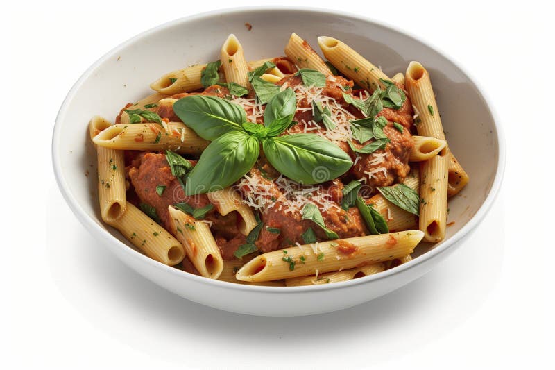 Illustration, Pasta with Sausage, Tomato Sauce and Fresh Herbs, Ai