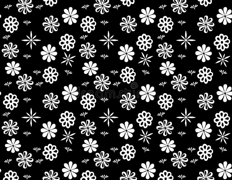 Illustration Pattern White Flowers on a Black Background Stock ...
