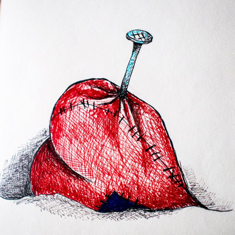 Illustration, picture colored pens nailed the heart with a nail royalty free stock images Illustration, picture colored pens nailed the heart with a nail royalty free stock images