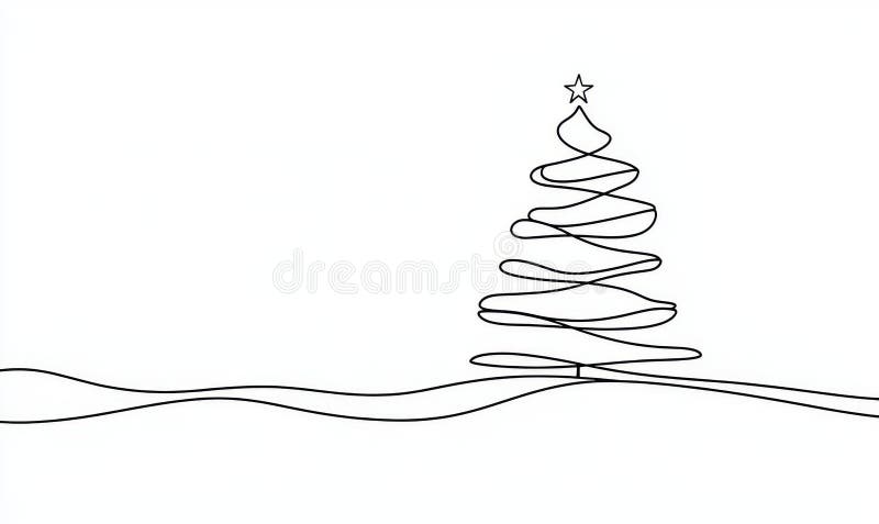 An illustration of a pine fir tree with a star. Continuous one-line drawing. A modern minimalistic design illustration. stock illustration