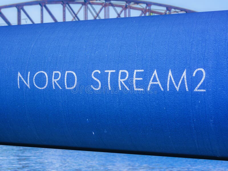 Illustration with a pipe and the inscription `Nord Stream 2`