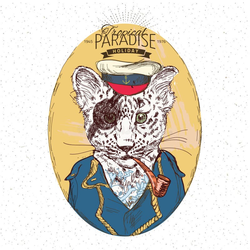 Illustration of pirate leopard on blue background in vector royalty free illustration Illustration of pirate leopard on blue background in vector royalty free illustration