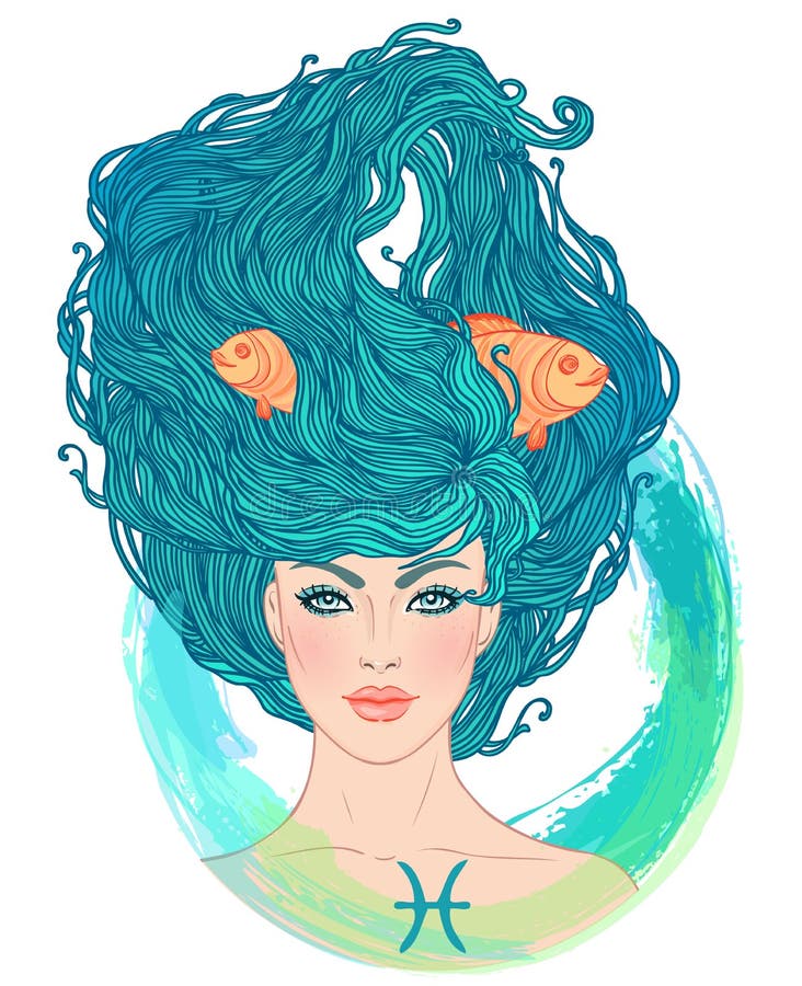 Pisces Zodiac Sign As a Beautiful Girl Stock Illustration ...