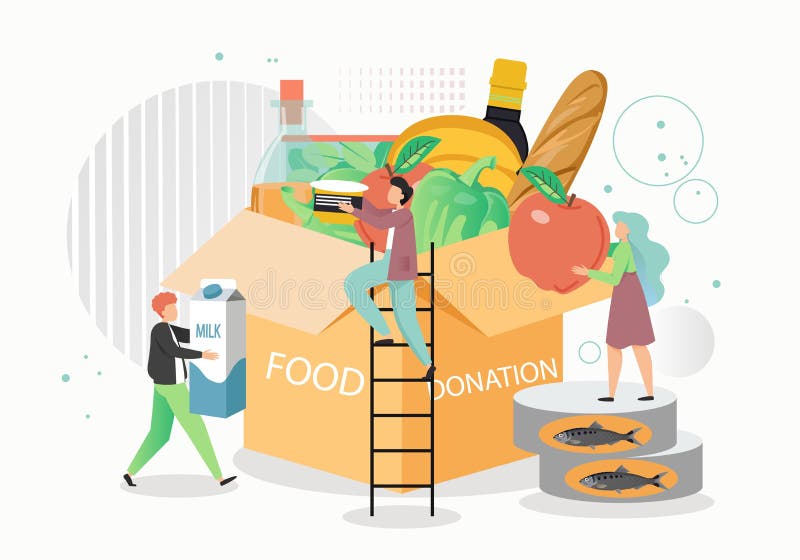 Illustration plate de conception de style de vecteur de boîte de dons de nourriture