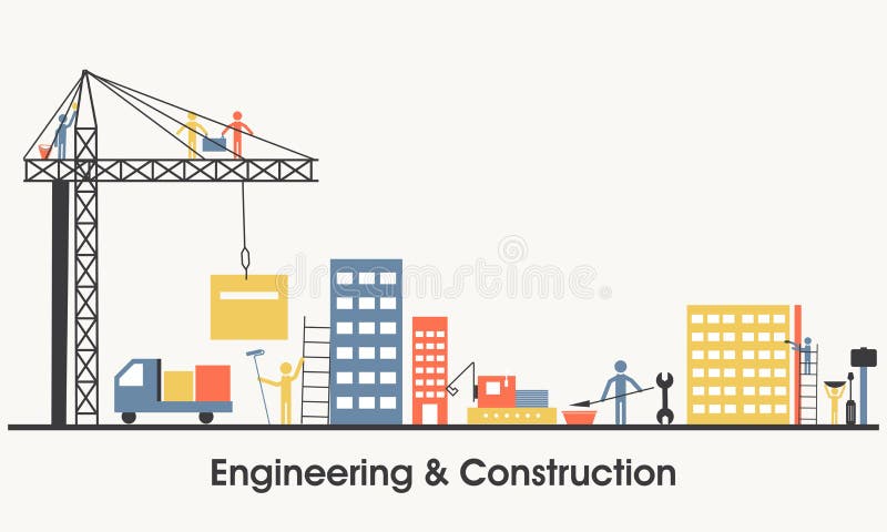 Illustration plate de l'ingénierie et de la construction illustration de vecteur Illustration plate de l'ingénierie et de la construction illustration de vecteur