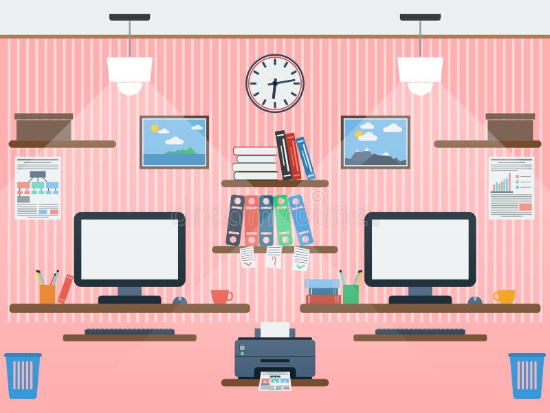 The flat vector illustration of common workspace. The flat vector illustration of common workspace