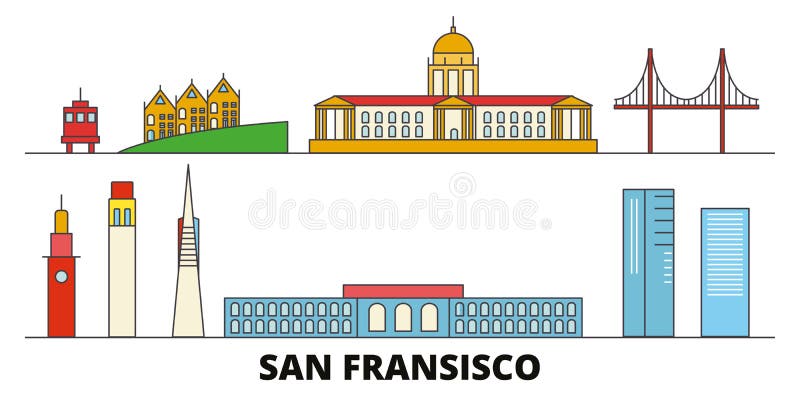 Illustration plate de vecteur de points de repère des Etats-Unis, San Francisco Ligne ville des Etats-Unis, San Francisco avec cé illustration stock Illustration plate de vecteur de points de repère des Etats-Unis, San Francisco Ligne ville des Etats-Unis, San Francisco avec cé illustration stock