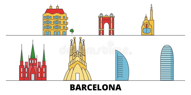 Illustration plate de vecteur de points de repère de ville de l'Espagne, Barcelone Ligne de ville de l'Espagne, Barcelone ville a illustration de vecteur Illustration plate de vecteur de points de repère de ville de l'Espagne, Barcelone Ligne de ville de l'Espagne, Barcelone ville a illustration de vecteur