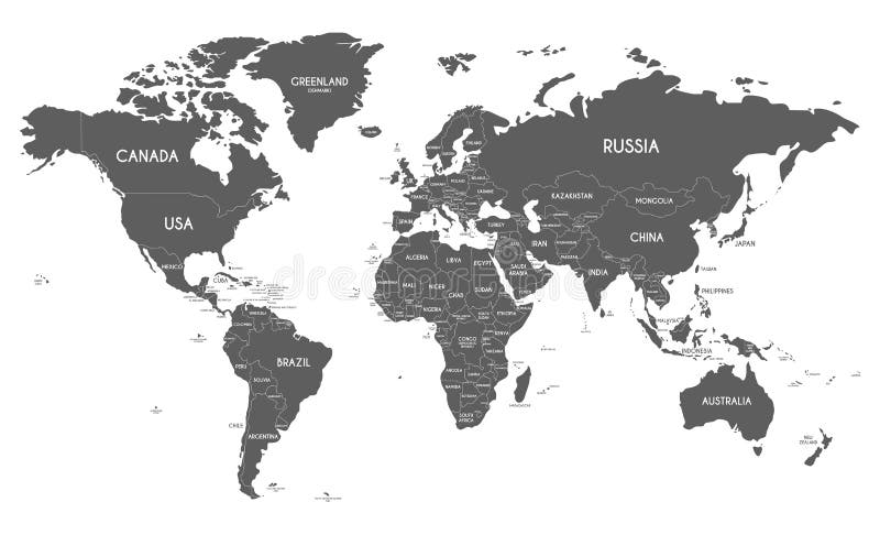 Illustration politique de vecteur de carte du monde d'isolement sur le fond blanc illustration stock Illustration politique de vecteur de carte du monde d'isolement sur le fond blanc illustration stock