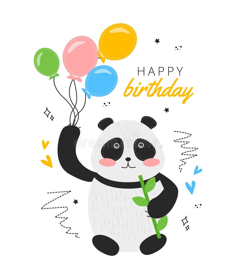 Download Happy birthday panda card stock vector. Illustration of ...