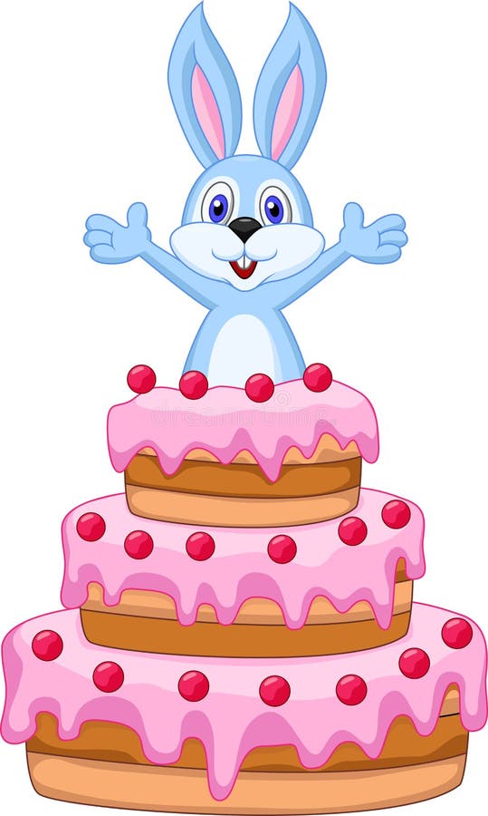 Rabbit inside the cake - birthday card vector illustration