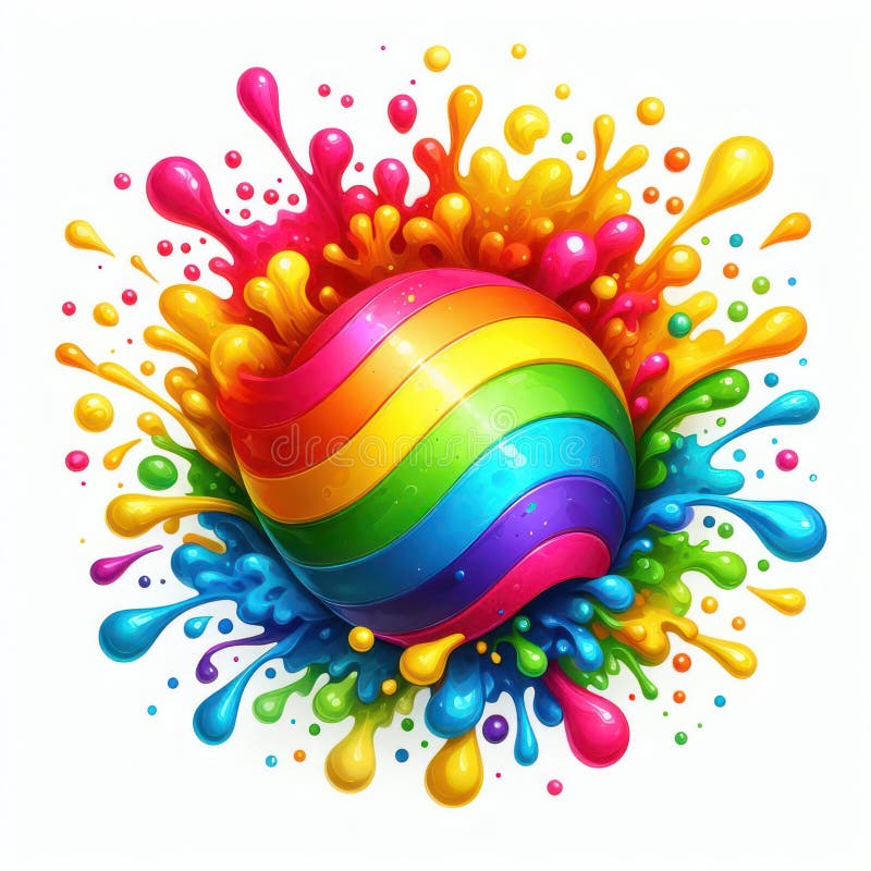 Illustration of rainbow paint splash and swirl on white stock illustration