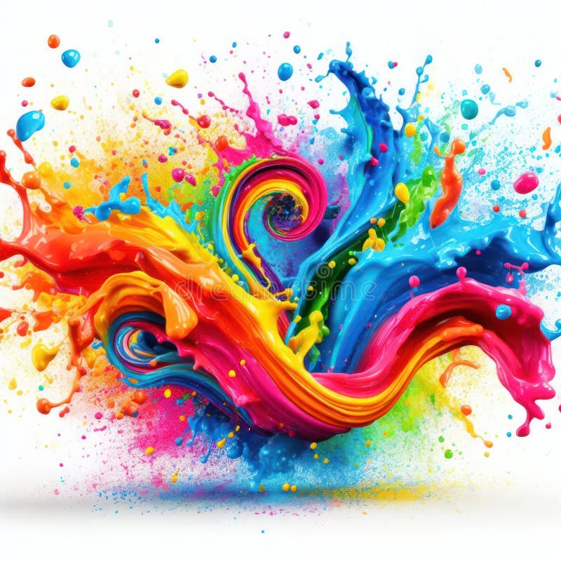 Illustration of rainbow paint splash and swirl on white stock illustration