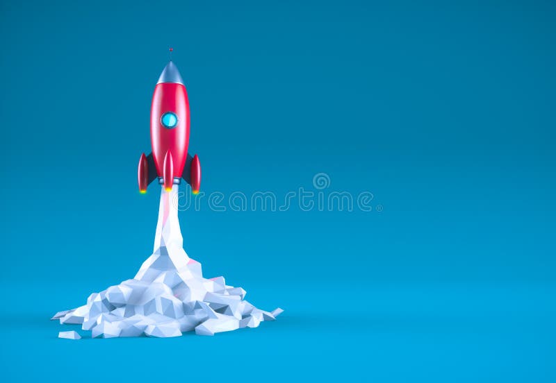 Red rocket take-off in a blue background royalty free illustration
