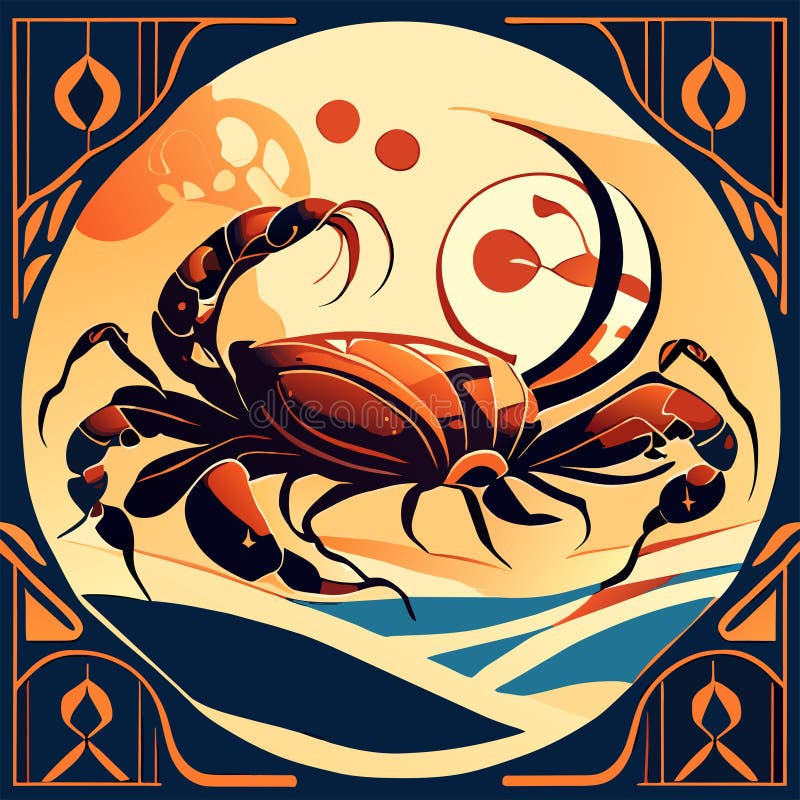 Illustration of a red scorpion on the background of the moon Generative AI royalty free illustration
