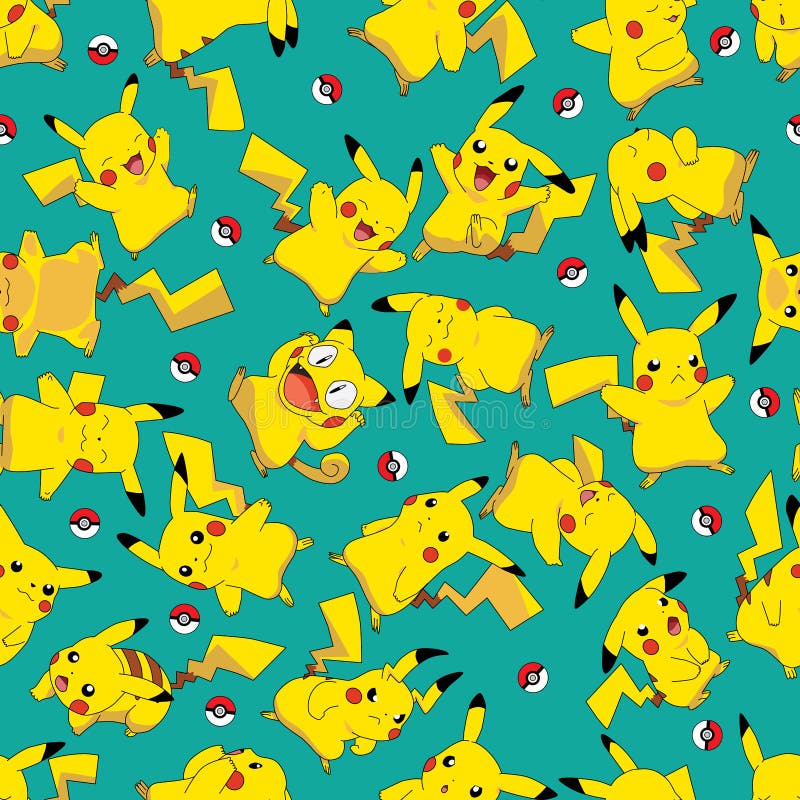 Redraw redesign Pokemon Pikachu ball rotate seamless pattern