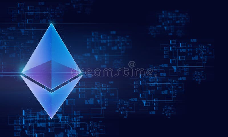 Illustration rendering, ethereum cryptocurrency of money systen blockchain, digital trading financia royalty free illustration