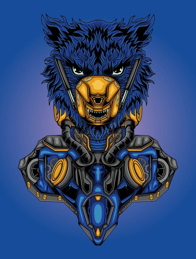 Illustration of a Robot Lion Head Stock Vector - Illustration of print ...