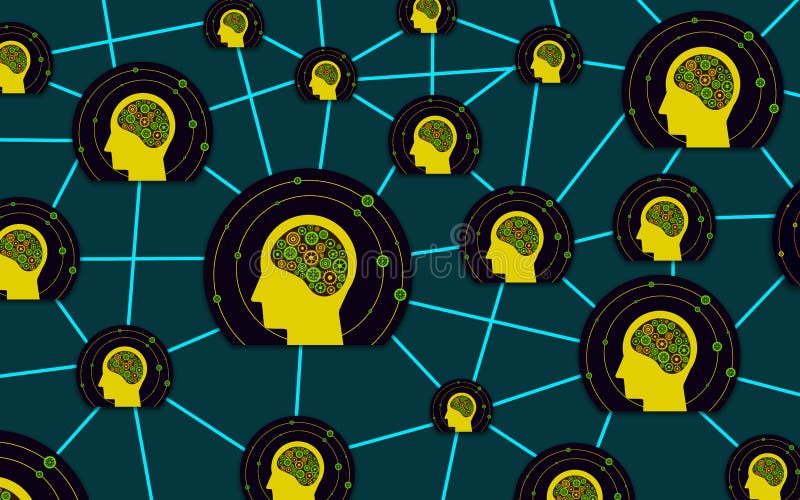 Illustration of a robotic human network. artificial intelligence and human brain. Artificial connection stock illustration