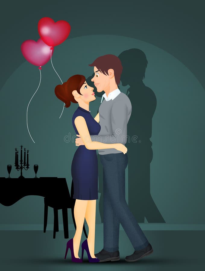 Romantic dinner for Valentine`s day stock illustration