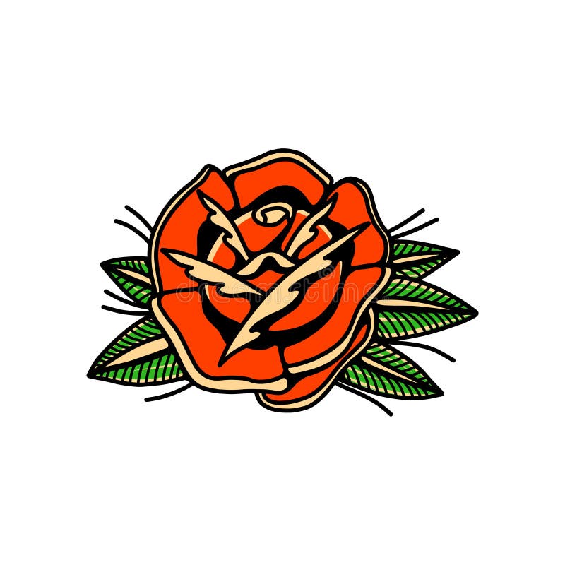 Tattoo Style Rose Illustration On White Background Design Elements