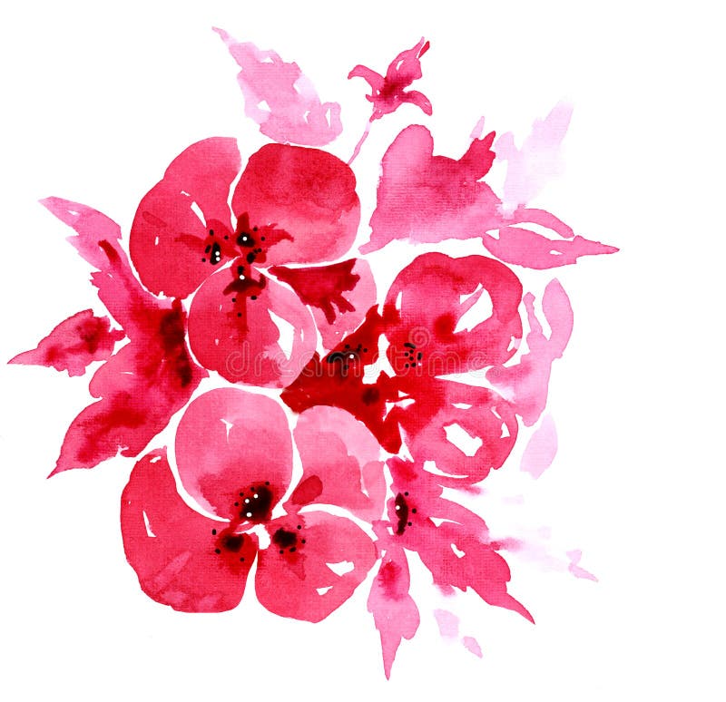 Illustration rouge d'aquarelle de fleurs Objets d'isolement sur le fond blanc illustration libre de droits Illustration rouge d'aquarelle de fleurs Objets d'isolement sur le fond blanc illustration libre de droits