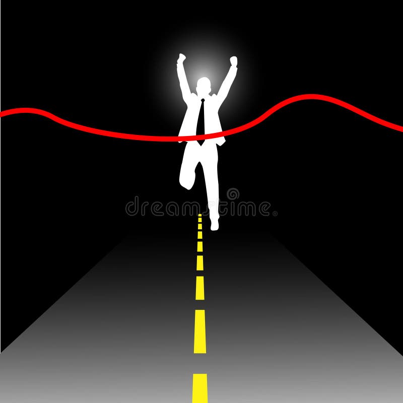 Illustration of running businessman at finish line, concept for success, competition in business vector illustration