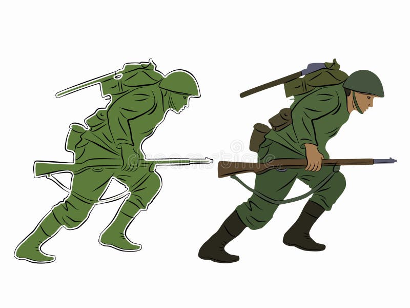 Illustration of a running soldier, vector draw. 