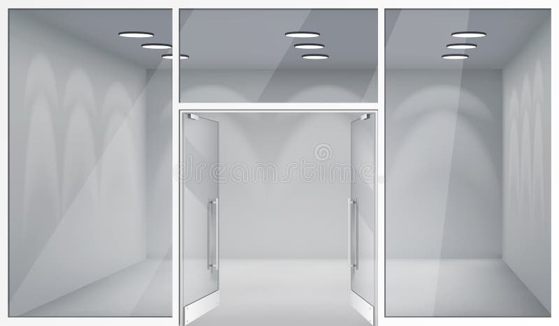 Illustration réaliste de vecteur de fond de maquette de calibre de l'espace de fenêtres de magasin avant intérieur vide de magasi illustration libre de droits Illustration réaliste de vecteur de fond de maquette de calibre de l'espace de fenêtres de magasin avant intérieur vide de magasi illustration libre de droits