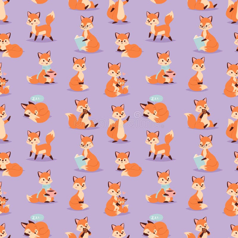 Illustration sans couture animale de vecteur de modèle de forêt orange drôle adorable mignonne de caractère de Fox illustration de vecteur Illustration sans couture animale de vecteur de modèle de forêt orange drôle adorable mignonne de caractère de Fox illustration de vecteur