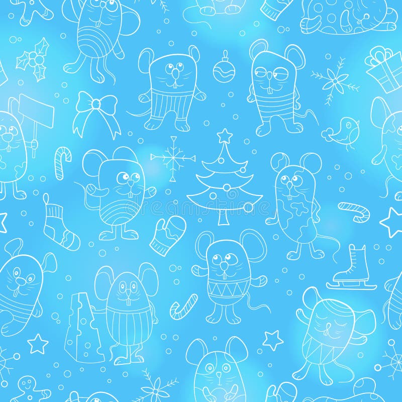 Illustration sans couture pour des vacances de nouvelle année, des souris drôles de bande dessinée et la découpe blanche de floco illustration de vecteur Illustration sans couture pour des vacances de nouvelle année, des souris drôles de bande dessinée et la découpe blanche de floco illustration de vecteur