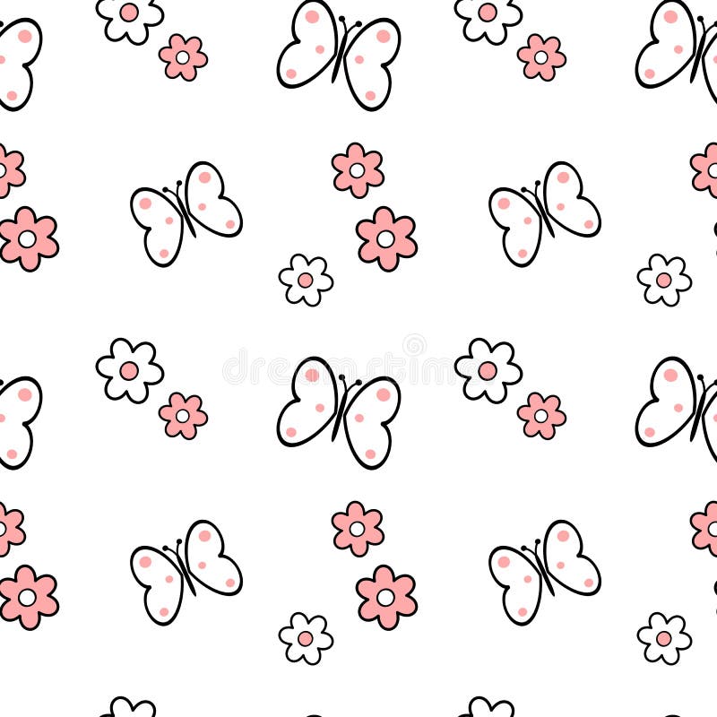 Illustration sans couture rose blanche noire de fond de modèle de fleurs et de papillons de marguerite illustration libre de droits Illustration sans couture rose blanche noire de fond de modèle de fleurs et de papillons de marguerite illustration libre de droits