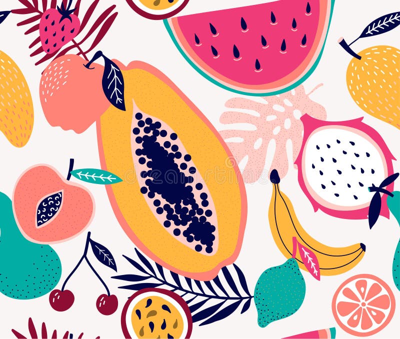 Illustration sans couture tropicale de modèle de fruit frais
