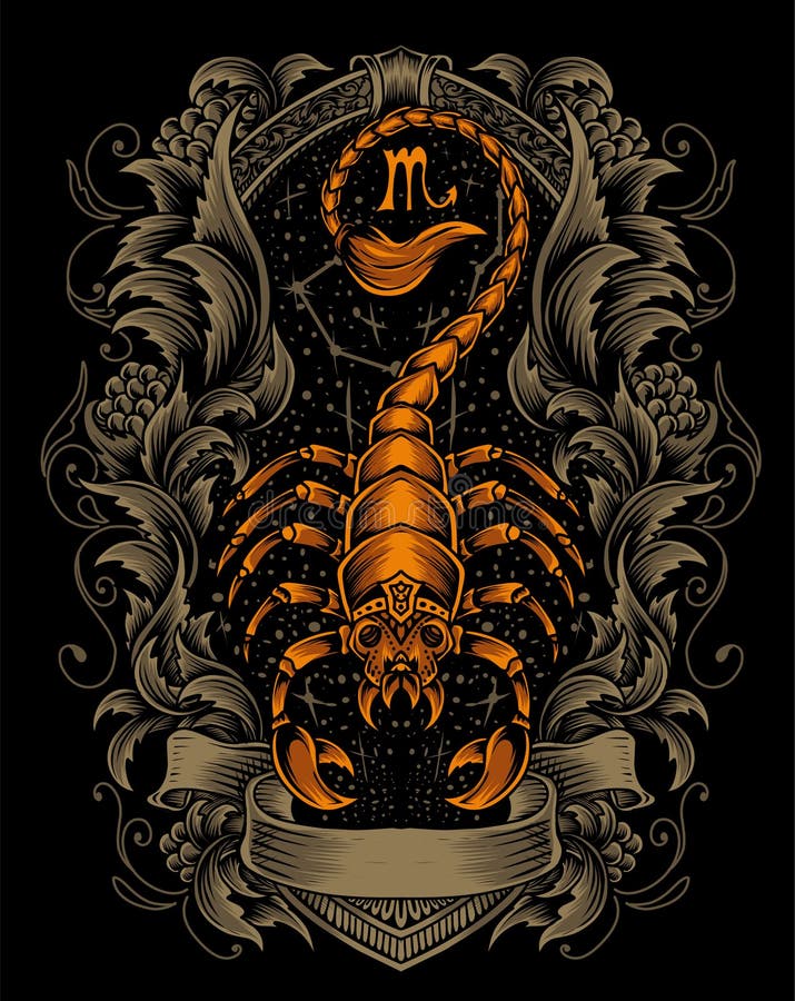 Scorpion Engraving Style Stock Illustrations – 68 Scorpion Engraving ...