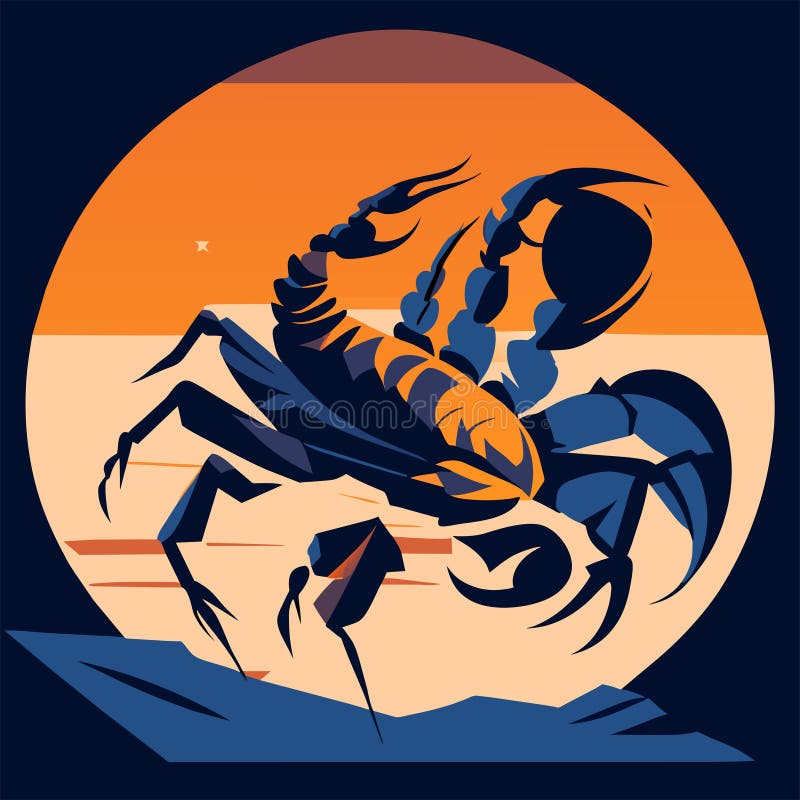 Illustration of a scorpion on a background of the setting sun Generative AI stock illustration