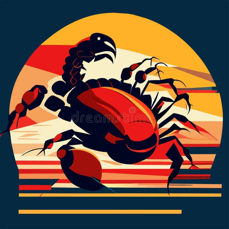 Illustration of a scorpion in front of the sun. Vector illustration AI Generated vector illustration