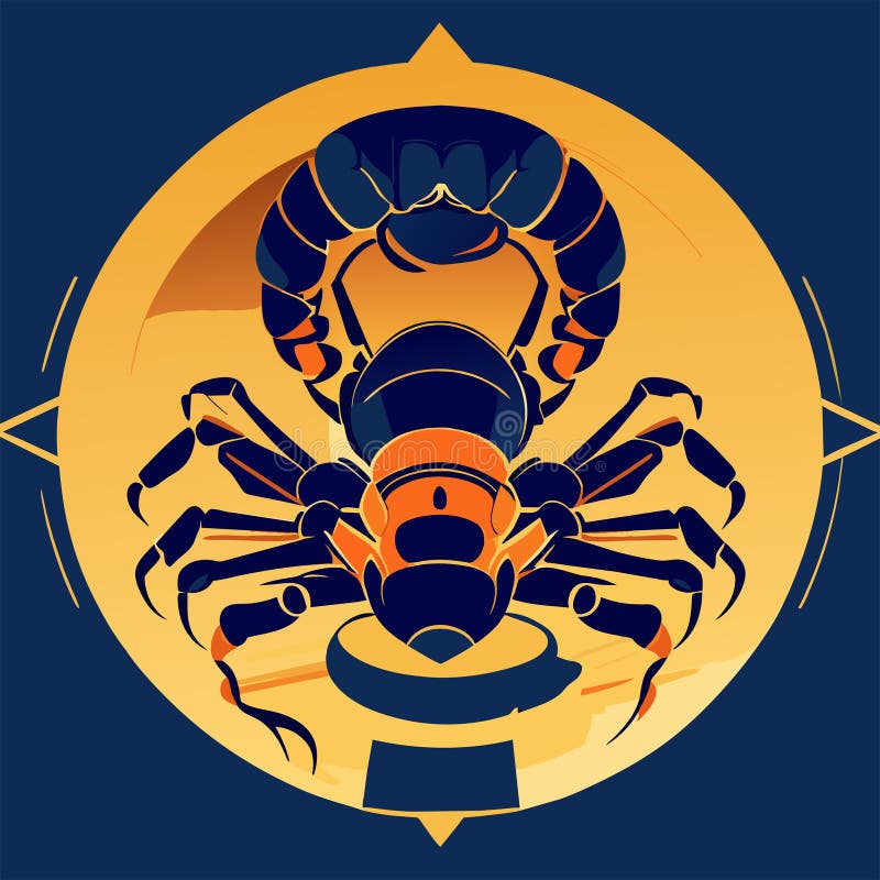 Illustration of a scorpion in a shield on a blue background AI Generated royalty free illustration