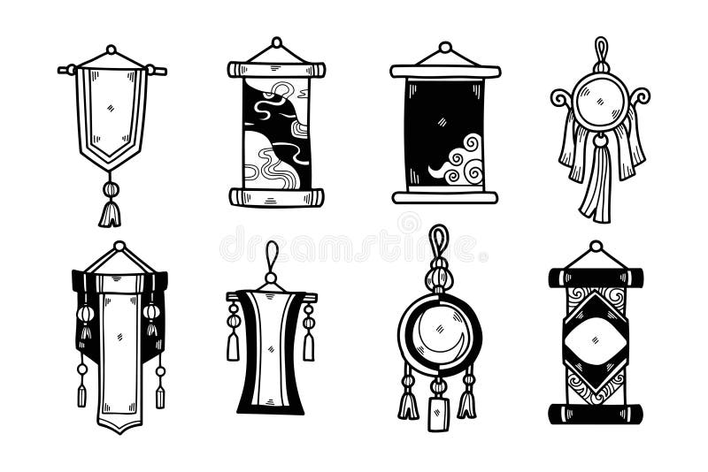 Illustration of scroll sign, hand drawn in Chinese style royalty free illustration